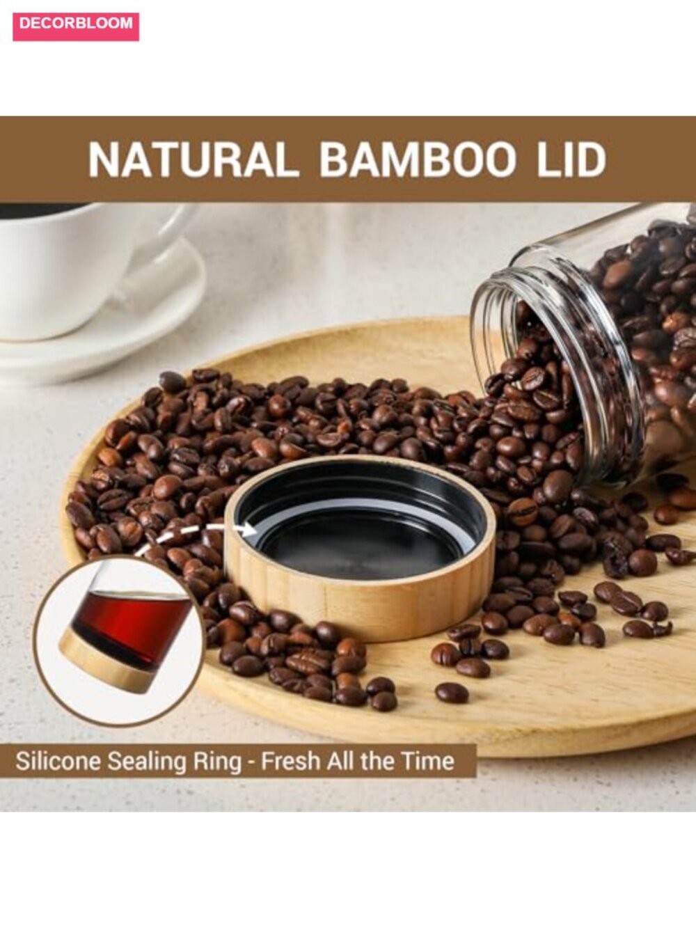 4-Pack 8oz Glass Jars with Airtight Bamboo Lids, Food Storage - Picture 3 of 6